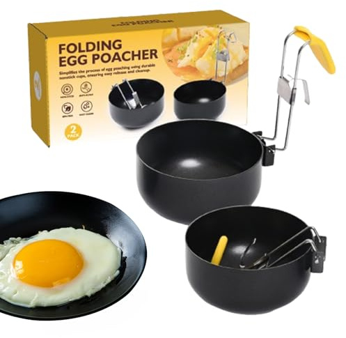 Cuociuova in camicia – Padella antiaderente per friggere le uova, anti-scottatura, rotonda, con manico staccabile, kit di copertura in silicone per la preparazione di cibi da cucina, pancake