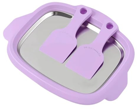 Bandeja de hielo enrollada de acero inoxidable con 2 raspadores – Máquina portátil de hielo enrollada para servir suave, sorbete, postre, yogur, adultos, principiantes, cocina y
