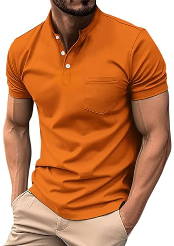 Bonitas camisas polo para hombre, camisetas holgadas de verano, holgadas, casuales, con bolsillo, ajuste holgado, cuello alto, favorecedoras para salir, camisetas de moda, naranja, L