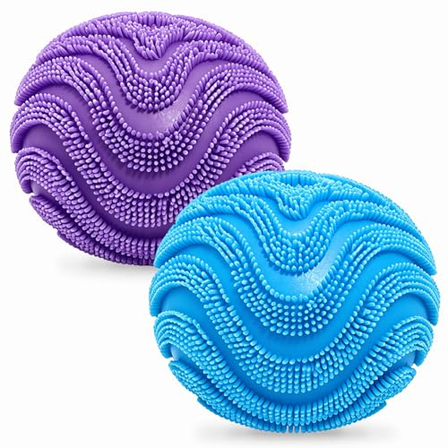 KutaKuta 2 Pezzi Fuzz Ball Squishy, Blu + Viola Giocattolo Antistress a Forma di Pallina con Gomma Morbida con Granuli in Rilievo, Giocattolo Antistress per Bambini, Adulti, in Ufficio e a Casa