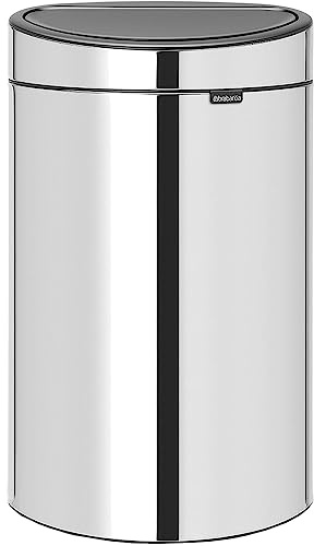 Brabantia 40L Kitchen Touch Bin New (Brilliant Steel) Removable Lid, Soft-Touch Open, Easy Clean Rubbish Waste Bin + Free Bin Bags