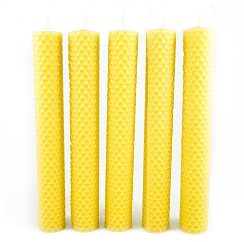 Naturra 5 100% Bienenwachs Stabkerzen handgerollt mit Wabenmuster Set - ca. 12 Stunden Brenndauer pro Kerze