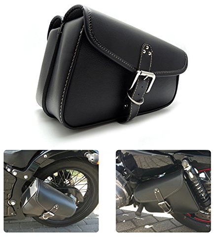 1 st motorcykelsida sadelväska PU-läder vattentät vänster sida bagage verktygsväska svart (höger)