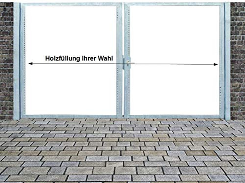 SRM Design Einfahrtstor Qs Tor Holztor Gartentor Hoftor Verzinkt mit Pfosten Ohne Holzfüllung 2-flügelig 250cm x 180cm