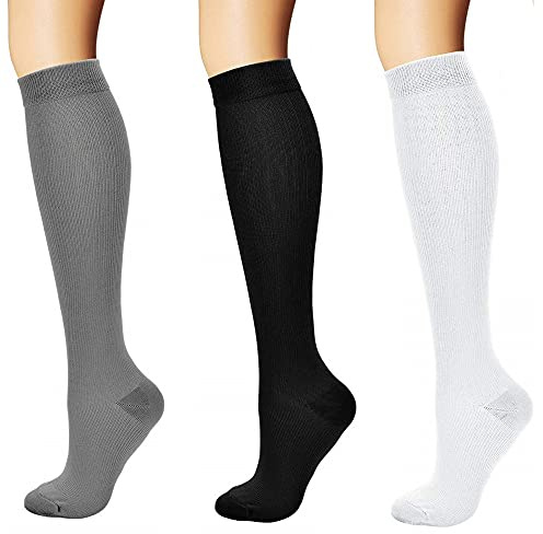 Lot de 3 Chaussettes de Compression, Bas de Contention Homme Bas de Contention Femme, Chaussette Haute Femme pour Voyage Avion, Femme Enceinte, Maternité, Manchon Compression Mollet, Mi-Bas Femme