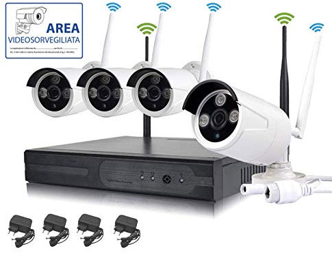 Kit vidéosurveillance sans Fil Full HD IP 4 caméras 2 Mpx Wi-FI à Distance sans Fil