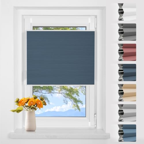 Wabenplissee Plissee Klemmfix ohne Bohren Weiß-blau B65 x H130 cm | Verdunkelung Thermo Verdunklungsplissee für Fenster 100% Blickdicht,Schallschutz und Wärmehaltung