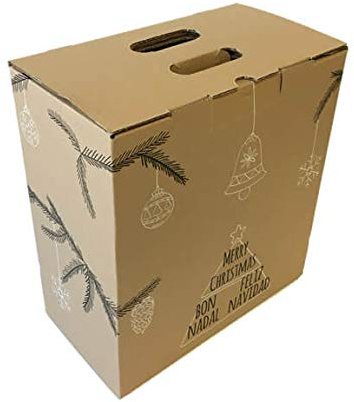 Pack 20 Cajas para lote navideño. Capacidad 6 botellas +Lote. Caja de Canal Doble con asa. Medidas exteriores 335 X 180 X 365 mm