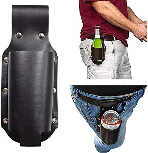 PU-Leder-Bierholster, Hüfttasche für 340 ml Bierflasche, Bierdose, Limonade, Getränkehalter, für Picknick, Strand, Grillen (schwarz)