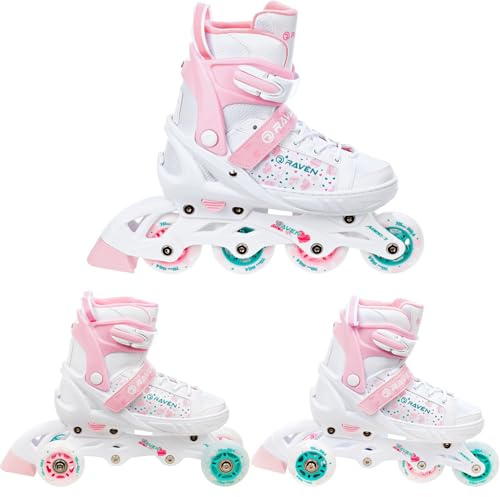 RAVEN 3in1 Inline Skates Triskates Rollschuhe Inliner für Kinder Mädchen verstellbar (ROSI, 31-35 (20,5cm-23cm))
