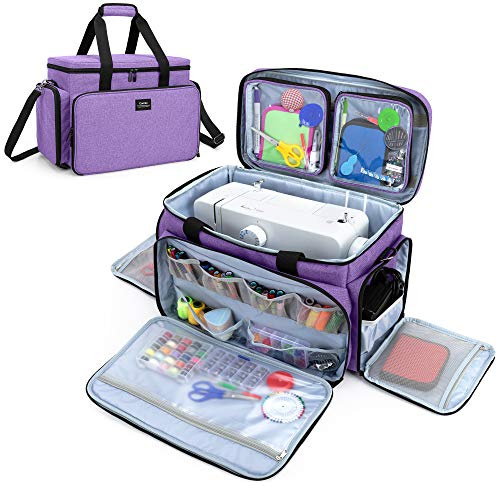 CURMIO Custodia da Trasporto per Macchina da Cucire per la Maggior Parte delle Macchine da Cucire Standard, Borsa da Viaggio Universale con 2 Tasche Trasparenti Rimovibili, Viola