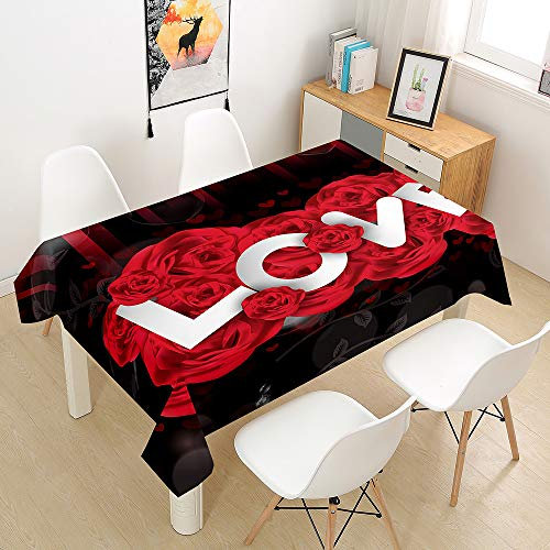 Morbuy Tischdecke Abwaschbar, Rose Drucken Tischtuch Rechteckig Tischwäsche Gartentischdecke Outdoor Tischdekoration Wasserdicht Polyester Ölfest Pflegeleicht (100x140cm,Love)
