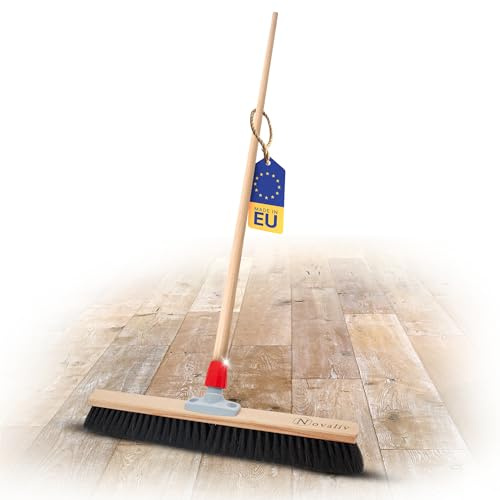 Novaliv Saalbesen mit Holzstiel I Kellerbesen Hofbesen weich 60 cm I Rosshaar Kehrbesen Zimmerbesen Hofbesen