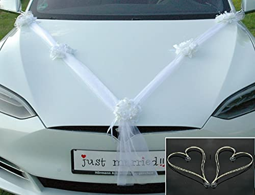 Hochzeitskränze Braut Paar Rose Deko Dekoration Autoschmuck Hochzeit Car Auto Wedding Deko Girlande PKW ®Auto-schmuck (Weiß 2)