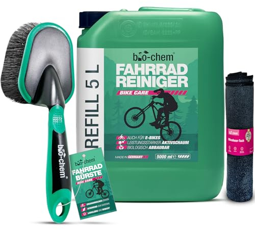 bio-chem Fahrradreiniger 5L mit Fahrradbürste & Tuch | Materialschonendes Reinigungsmittel für das gesamte Fahrrad, auch für E-Bikes