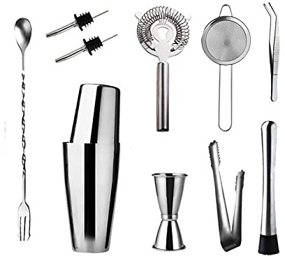 Cocktail Shaker Set Ensemble à Cocktail Shaker Set de shaker à cocktails de 10 pièces - Outils de bar - Cocktail en acier inoxydable Set Shaker Kit de barman, shaker cocktail, boisson Shaker, Shaker M
