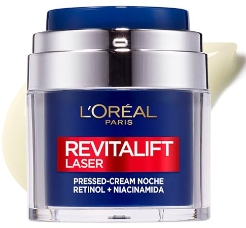 L'Oreal Paris Dermo Expertise Revitalift Laser Pressed Crema de Noche Con Retinol Y Niacinamida, 50 ml (Paquete de 1)