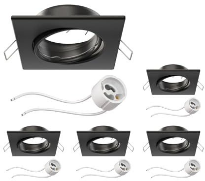 ledscom.de 5x Deckeneinbaurahmen RIR Einbaurahmen schwarz matt eckig schwenkbar (LED/Halogen/GU10/MR16/PAR16/50mm) inkl. GU10 Fassung