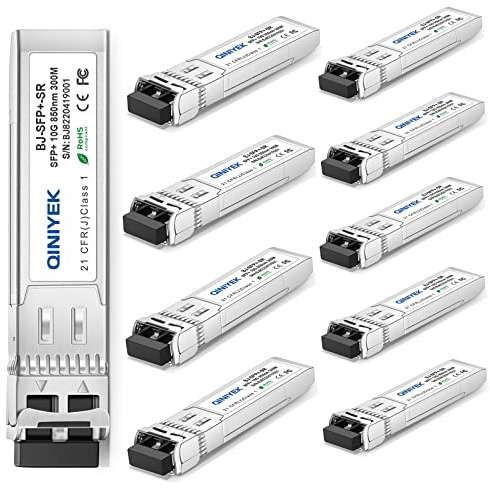 QINIYEK Transceptor 10GBase-SR SFP+,módulo LC SFP+ multimodo 10G,MMF de 850 NM,hasta 300 m,Compatible con Cisco SFP-10G-SR,Ubiquiti UF-MM-10G,Fortinet,Mikrotik,Netgear,Supermicro (Paquete de 10)