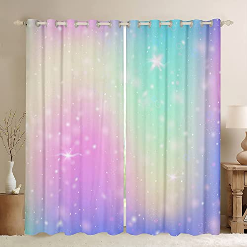 Homemissing Gradient Blackout Curtains(30%-50%) Purple Green Dreamy Gradient Curtain Galaxy Ombre Window Dreapes for Bedroom Children Fairy Window Treatments W46*L54