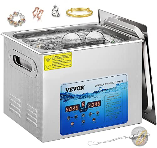VEVOR Nettoyeur à Ultrasons Numérique 15 L Nettoyeur Ultrasonique Professionnel 36-40 kHz Appareil Nettoyage Réglable Inox Chauffage 400 W Ultrason 360 W 1-99 min 0-80 °C pour Lunettes Bijoux Montres
