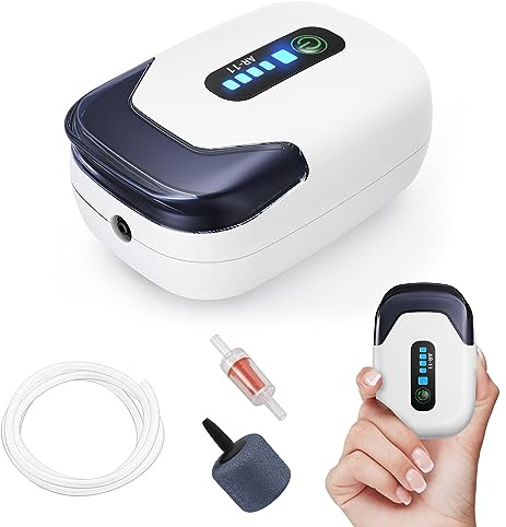 MoonOrange Aquarium Air Pump, Mini Rechargeable Portable Oxygen Pump with Single Outlet, Quiet Aerator for Fish Tank up to 30 Gallon, Outdoor Fishing and Fish Transportation.