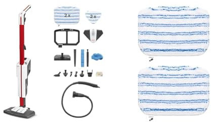Polti Vaporetto SV650_Style, balai vapeur avec nettoyeur vapeur portable, fonction extra steam, 19 accessoires & Vaporetto PAEU0394 Kit de 2 serpillières en microfibre pour nettoyage