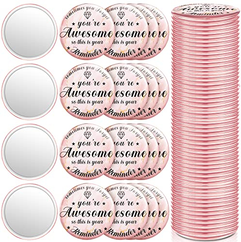 Gulfmew 2.76 Inch 36 Pcs Inspirational Compact Mirror Bulk Gifts for Women Mini Pocket Mirror Small Employee Round Makeup for ‌Valentines Galentines Mothers Nurse Quinceanera