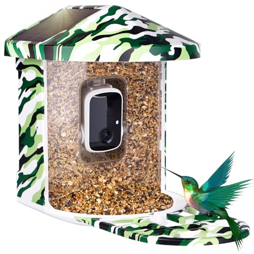 Luvan Smart Vogelhaus mit Kamera, 1080P HD Vogelbeobachtungskamera, Automatische Aufnahme von Vogelvideos, KI Identifizierung von 11.000+ Vogelarten, Drahtloses Outdoor-Vogelhaus