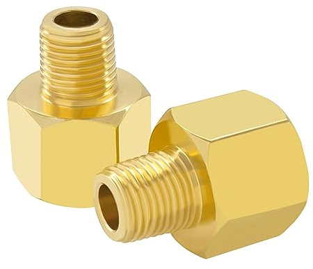 Hooshing 2PCS Brass Pipe Fitting 1/4 NPT Male to 1/2 NPT Female Thread Reducer Adapter