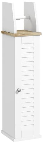 kleankin Armario de Baño Moderno Columna Auxiliar de Baño Mueble de Suelo con Estantes Ajustables y Portarrollos de Papel 18x20x80 cm Blanco