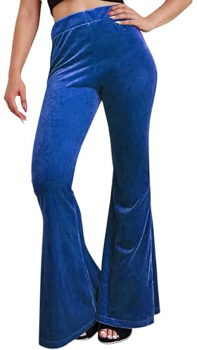 Womens Elastic High Waist Velvet Flared Pants Casual Business Bell Bottom Trousers Comfy Palazzo Long Pants(UK 16/Tag 3XL) Blue
