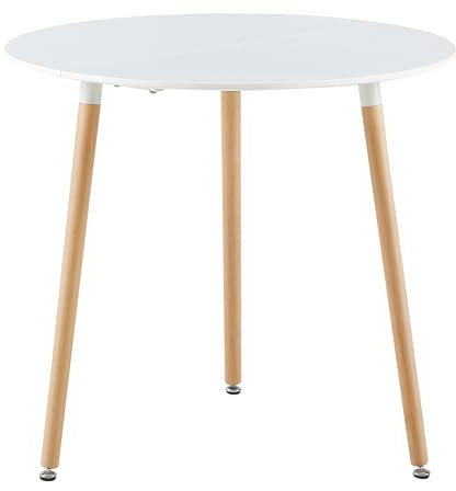H.J WeDoo Skandinavisch Esszimmertisch Küchentisch Holztisch für Küche, Esszimmer, 80 * 80 * 72 cm, 3 Beine Natur, Weiß