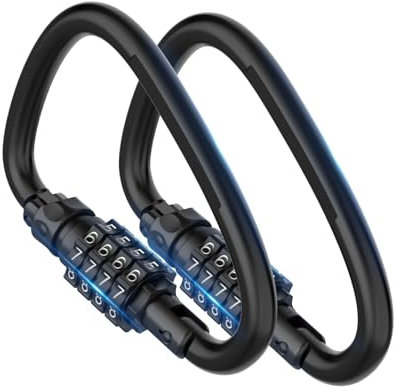 Combination Padlock Locks, 4-Digit Heavy Duty Carabiner Clips, D-Shaped Code Combo Lock for Looped Bike Security Cable Lock, Helmet, Outdoor, Bike, Fence, Travel Case (2, Black)