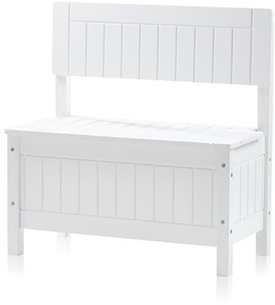 KHG Kinderbank weiß Landhaus für Kinderzimmer, Pflegeleichte Oberfläche, robust Truhenbank, kindgerechte Höhe 59 x 57 x 29 cm