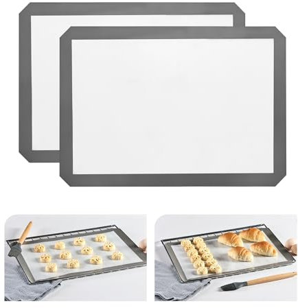 KitchenRaku Silicone Baking Mat, 16.5x11.6 (42 x 29.5 cm) Non Stick Reusable Silicone Cooking Mat, BPA Free Baking Sheet for Cookies, Macarons Bread & Pastry, Toaster Pad Set of 2