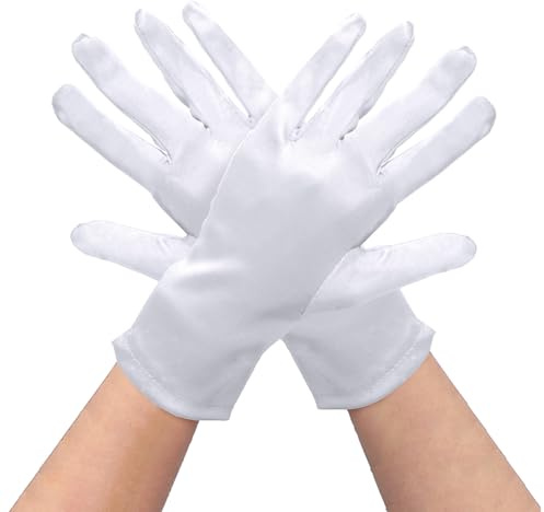 Lufdegim Kurze Satin Handschuhe Damen Kleid Halloween Teeparty Kostüm Hochzeit Brauthandschuhe Opera Handschuh für Party Tanz Kommunion Abendessen Stretch Handschuhe Elegant
