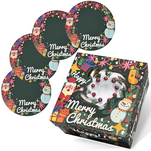 Gcardist Weihnachten Kuchenbox Weihnachten Tortenkarton mit Fenster & 5 Sets 30,5 Weihnachten Kuchenrunde Bretter, 30,5 cm Kuchenbehälter (30,5x30,5x15,2cm)