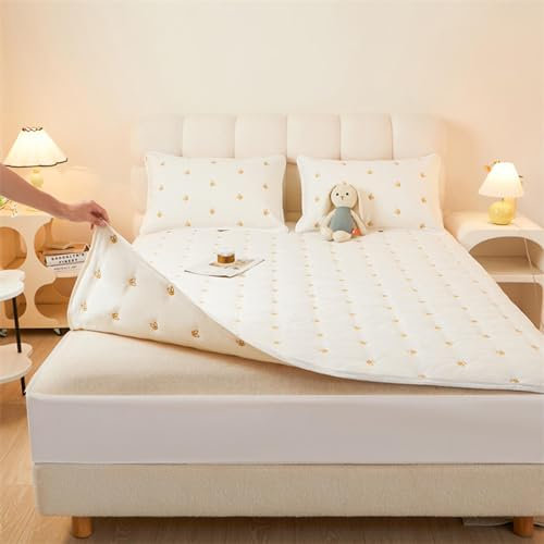 Housse de protection de matelas respirante personnalisable, lavable et épaisse à 360°, ajustement tout compris, taille simple/double/king size, blanc, 140 x 200 + 20 cm