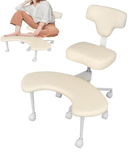yoakaiax Kontorsstol med korsben, meditationsstol, kontorsstolar med hjul, ergonomiska knästolar, Criss Cros, skrivbordsstol med ländryggsstöd och justerbar pall beige