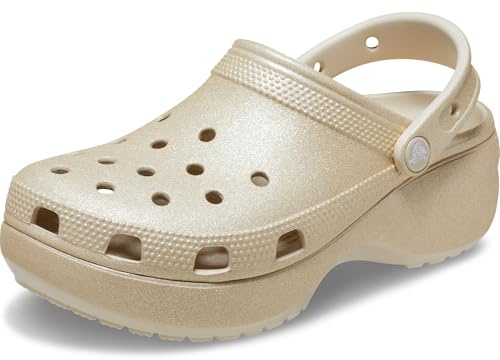 Crocs Zuecos clásicos de Plataforma con Purpurina para Mujer, champán, Talla 8 de Reino Unido para Mujer