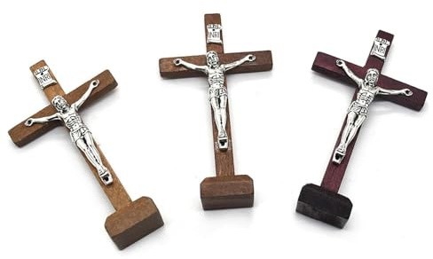 Crocifisso religioso in piedi con tavolo in legno cattolico con supporto da tavolo decorazione preghiera