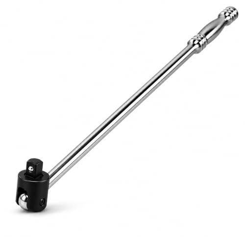 Autojack 750mm Breaker Bar 1/2 Inch Sq Dr Heavy Duty, Socket Wrench, Silver | 750mm 1/2 breaker bar with flexi knuckle and heavy-duty Cr-V steel construction for extra leverage on stubborn fasteners.
