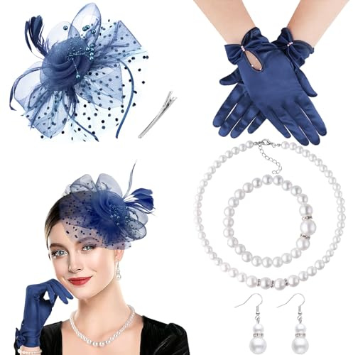 DRESHOW Fascinator Hüte für Damen Pillbox Hut mit Schleier Stirnband und Einer Gegabelten Clip Tea Party Kopfbedeckung