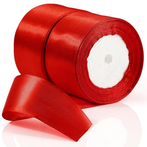 TXXATX 46m Schleifenband Rot Satinband Deko Geschenkband Breit 50mm | Ribbon Band Rot, für Hochzeit, Stoff Geschenk, Taufe, Geburtstag, Geschenkverpackung, Weihnachtstischdeko
