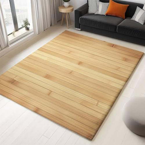 Generico Tappeto Soggiorno Sfondo In Legno Di Bambù 80x150cm Tappeti Salotto Moderno Antiscivolo Pelo Corto Lavabile