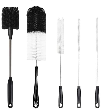 5 Pack Bottle Brush Set, Long Handle Water Bottle Brush, 15in Narrow Bottle Brush, 3 Straw Brushes，Multi-Function Cleaning Brush Suitable for Cleaning Glass, Sports Bottle, Coffee Mug,Black
