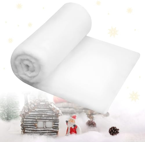 SWoob Artificial Snow Blanket 80 x 240 cm Fake Snow Roll Soft Fluffy White Christmas Carpet for DIY Village Displays Christmas Floor Decorations Xmas Tree