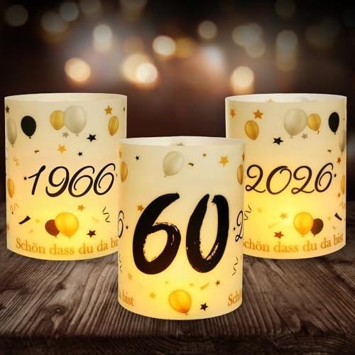 12 Windlicht Tischdeko 60 Geburtstag, Seutgjie 60. Geburtstag Diamantene Hochzeit Jubiläum Deko Mann Frau 1966-2026 Schwarz Gold für Teelichter oder Kerzen