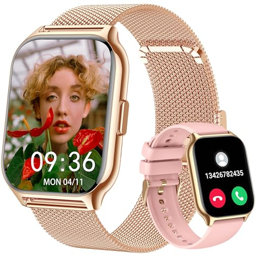 Montre Connectée Femme Homme, 2 Pouce HD avec Appel Bluetooth Smartwatch 100+ Sportifs,SpO2 Moniteur de Sommeil Cardiofréquencemètre -Gold